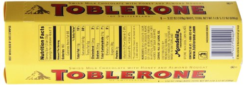 Toblerone Swiss Milk Chocolate With Honey And Almond Nougat 6 - 3.52 Oz100G Bars Total Net 1Lb 5.12 Oz600G