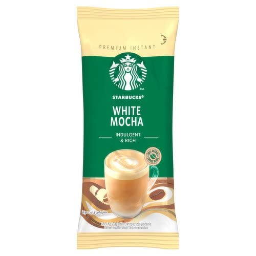 Starbuck's White Mocha Premium Instant Coffee Drink White Chocolate Flavoured a Mixture Of Instant Coffee Finely Ground Roasted Coffee Beans Skimmed Milk Powder & Sugar 5 × 24g (UK)