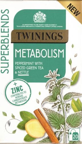 Twiniings Superblends Metabolism Tea - Peppermint & Spiced Green Tea Herbal Infusion with Nettle & Zinc, Metabolism Booster Tea Bags,40G