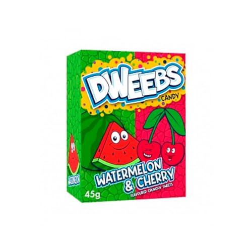 Dweebs Candy - Duo Flavors Pack - 45g Travel Friendly Pack - Sweet, Crunchy, Tangy, and Full of Untamed Flavour! (Watermelon & Cherry) - Watermelon & cherry fun!