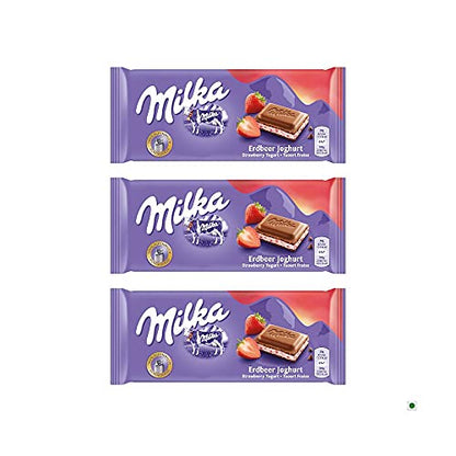 Milka Strawberry Yoghurt Milk Bar (Pack Of 3) - 300 Gm - "Triple Strawberry Joy!"