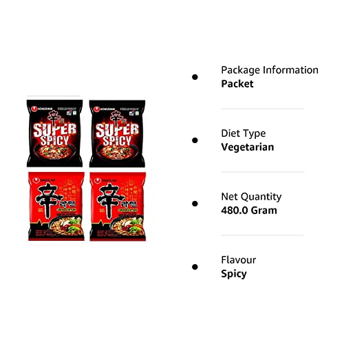 Nongshim Shin Ramyun & Red Super Spicy Noodles 120 grams*4Pack (Pack of 4) (Imported) - "Nongshim Shin Ramyun & Red Super Spicy - 4 Pack, 120g Each of Fiery Noodle Bliss!"