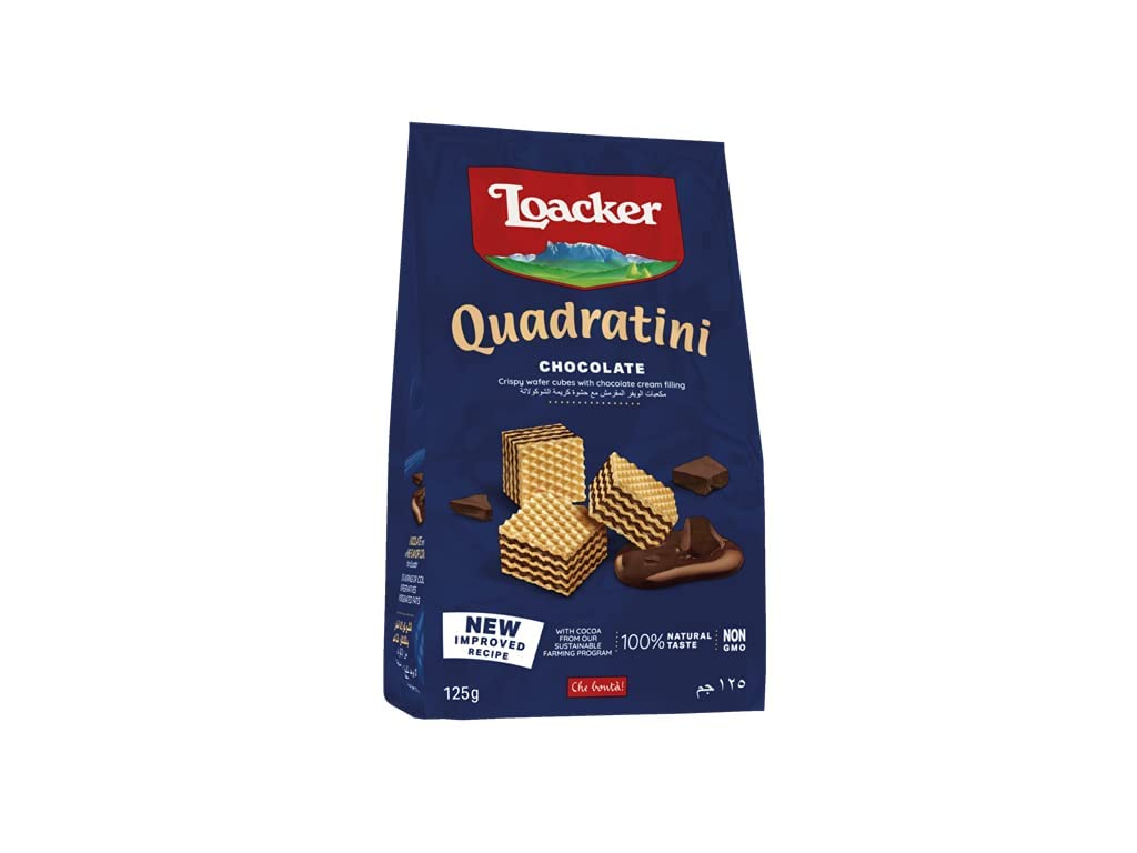 Loacker Quadratini Chocolate Bite Size Wafer Cookies,125 GMS (Pack of 18)