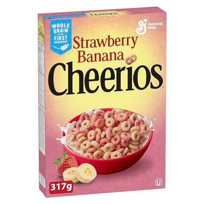 Cheerios Naturally Flavoured Strawberry Banana Made with Real Fruit Puree Oat Fibre, 317g - Strawberry banana bliss