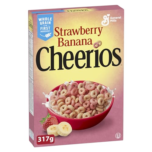 Cheerios Naturally Flavoured Strawberry Banana Made with Real Fruit Puree Oat Fibre, 317g - Strawberry banana bliss