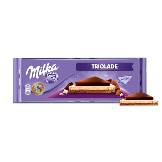 Milka Triolade, Dark White Alpine Milk Chocolate Bar Pouch, 280 Gram - "Triolade Choco Fun!"