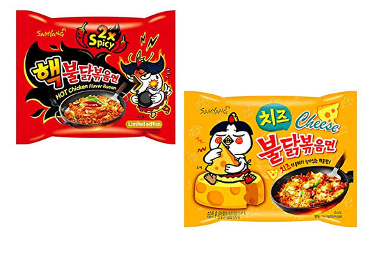 Sam Yang Instant Korean Noodles - 140 grams (Pack of 2) (Imported) (2X Spicy & Cheese)