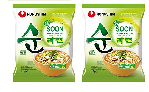 Nongshim Soon Veggie Ramyun Noodles 112Grams*2 Pack (Imported), Vegetarian - "Twice the veggie delight!"