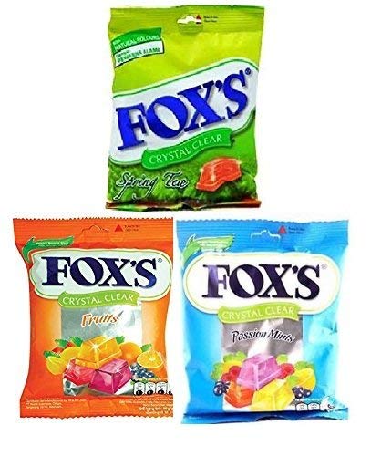 Nestle Fox Crystal Clear Candy Fruits,Mint,Spring Tea. 90g each ( Imported ) Pack Of 3 - "Fox's Crystal Clear Candy - Fruits, Mint & Tea, Pack of 3!"