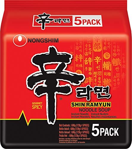 Nongshim Shin Ramyun Instant Noodles, 600g (Pack of 5) - "Nongshim Shin Ramyun - 5 Pack, 600g Total of Spicy Noodle Fun!"