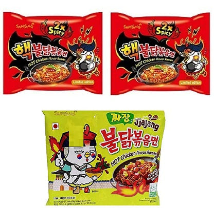 Samyang Buldak 2X Spicy Noodles 2 & Buldak Jijang 1 (Pack of 3) (420gm) (Imported) Instant Noodles Non-vegetarian (3x140 g)(Combo Pack)