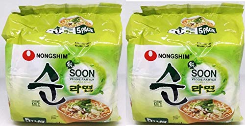 Nongshim Soon Veggie Ramyun Noodles - Vegetarian - 112Gm*10Pack (5Pack - Pack Of 2) (Imported) - "Savor the vegetarian goodness!"