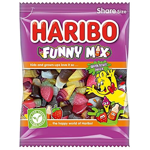 HARIBO Funny Mix, 140 g, 2 Pack, Blue & White - Two packs of blue and white funny mix jellies.