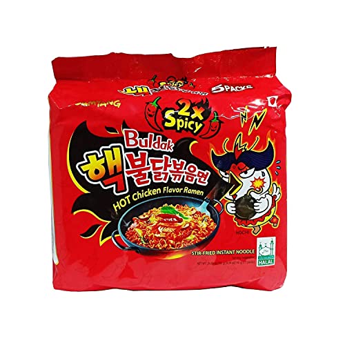 Samyang Hot Chicken Ramen 2X Spicy Buldak Noodles, 5 X 140 grams, Non Vegetarian