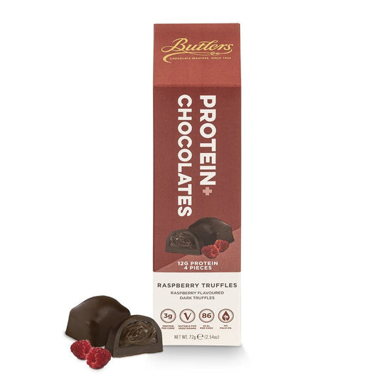 Butlers Protein + Chocolate Raspberry Truffles Dark Chocolate 72g (Imported) - Raspberry protein truffles