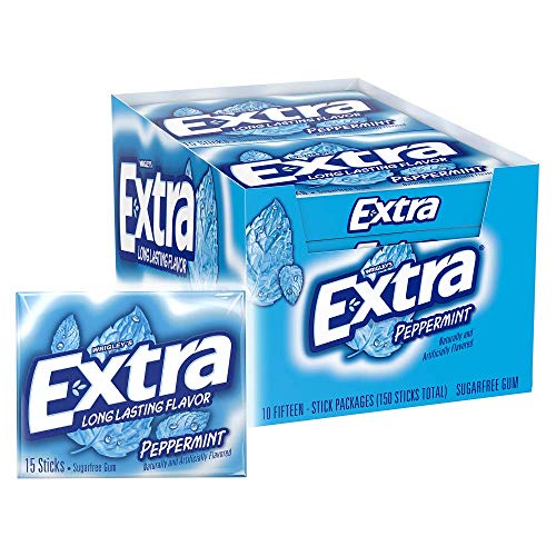 Extra Sugar-Free Chewing Gum 15-Sticks Each - Box of 10 (150 Sticks Total) (Peppermint) - Peppermint pleasure!