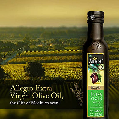 ALLEGRO Extra Virgin Olive Oil Bottle, 250 ml/229g - Pure & Fresh!