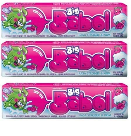 Big Babol Rasa Stroberi & Krim (Strawberry & Cream) Gum (Pack of 3), 22.5g – Strawberry and cream delight!