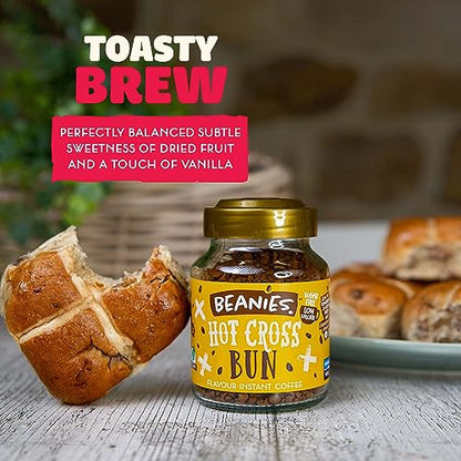 Beanies | Instant Flavored Coffee | Hot Cross Bun | Low Calorie, Sugar Free | 50 g | Pack of 1 - Festive flavor in every cup