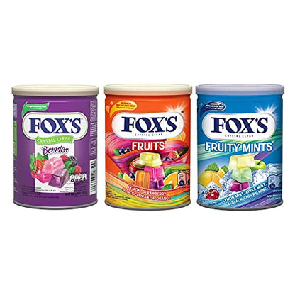 Fox's Crystal Clear Assorted Fruit Flavours 3 X 180g Berries, Fruit, Fruity Mints Tin Pack - Assorted fruit candy tin!