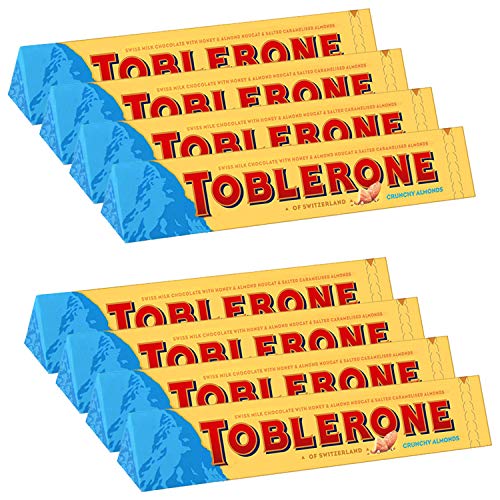 Toblerone of Switzerland Swiss Milk Chocolate with Crunchy Almonds, 8 Pack Pouch, 8 x 100 g