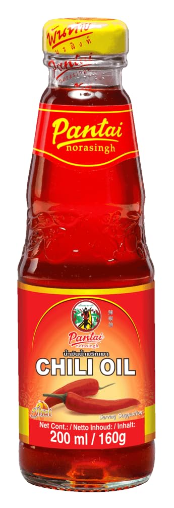 Pantai Chili Oil | Thai Cuisine | contains Soybean Oil, Sarlic, Shallot & Dried Chili | Use as Ingredient or Condiment w/Meat, Poultry, Vegetables & Noodles | Spicy | Vegetarian (200ml) - "Spice up your dishes!"