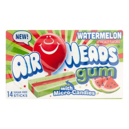 Airheads Watermelon Sugar Free Gum with Micro Candies 14 Sticks (Pack of 2), 33.6 g - Juicy Freshness!