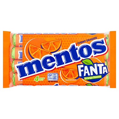 Mentos Fanta Orange Flavour Chewy Dragees 4 Rollen Rolls 150g (Imported) - "Fanta Orange Mentos Rolls!"