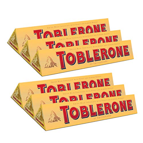 Toblerone Milk Chocolate with Honey and Almond Nougat Pack of 6, x 100 g