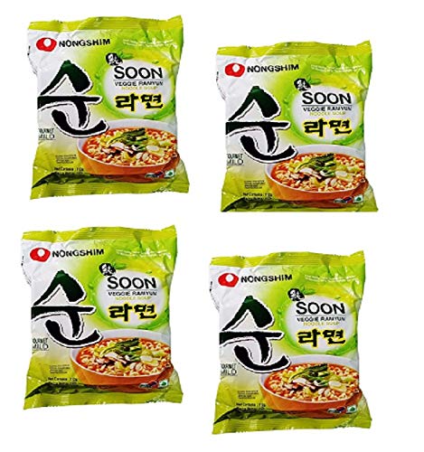 Nongshim Soon Veggie Ramyun Noodles 112Gm*4Pack (Imported), Vegetarian, 112 grams - "Pure vegetarian pleasure!"