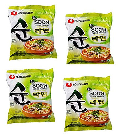 Nongshim Soon Veggie Ramyun Noodles 112Gm*4Pack (Imported), Vegetarian, 112 grams - "Pure vegetarian pleasure!"