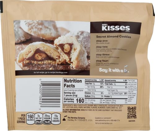 Hershey's Kisses Milk Chocolate with Almonds Sharing Bag, 283g - Milk chocolate Kisses with almonds, 283g sharing bag.