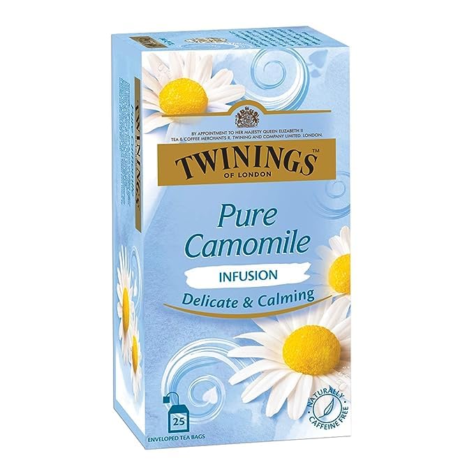 Twinings Pure Green & Pure Camomile Tea, Green & Herbal Infusion Two Tea Combo Pack, Caffeine Free Herbal Tea for Anxiety & Stress Relief, Sugar-Free, 25 Teabags Each