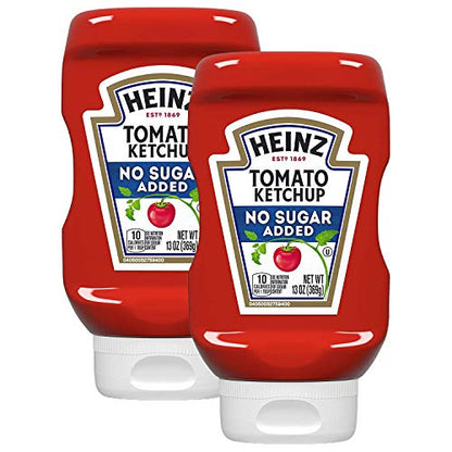 HEINZ Tomato Ketchup - No Sugar Added, 2 x 369 g - Twin pack of ketchup with no added sugar.