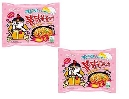 Sam Yang Buldak Carbo Hot Chicken Flavour Ramen Instant Korean Noodles - 130 grams*2 Pack Imported - Pack of 2