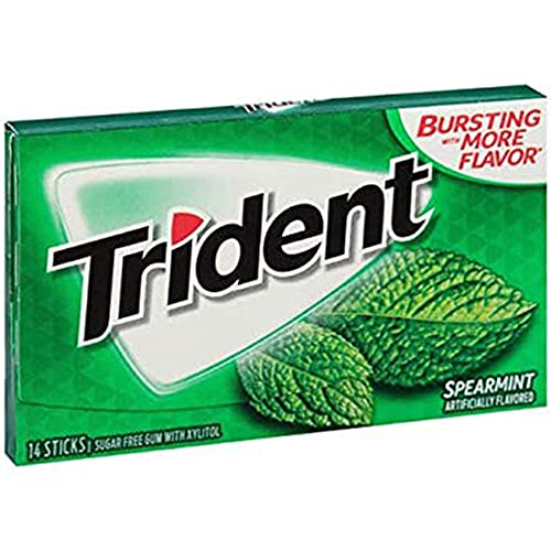 Trident Sugar Free Chewing Gum Spearmint, 14 Sticks, 26 g