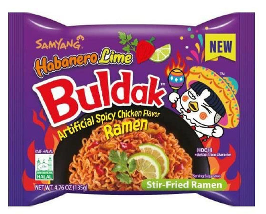 Samayang Habanero Lime Buldak Spicy Chicken Flavour Ramen (Pack Of 5, 135 Grams Each) - Spicy & Zesty!