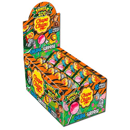 Chupa Chups Jungle Zoo Chupa + Surprise Animals Lollipops 16 Units 192g - Jungle zoo lollipops