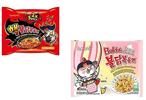 Sam Yang Samyang 2X Spicy Noodles & Buldak Cream Carbonora Instant Noodles (Pack of 2) (280gm) (Imported) Instant Noodles Non-vegetarian (2 x 140 g)(Combo Pack)