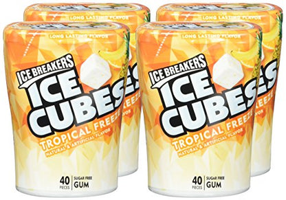 ICE BREAKERS ICE CUBES Chewing Gum, Tropical Freeze Flavor, Sugar Free, 40 Piece Cube Pack Container - Tropical Freeze flavor chewing gum, 40 sugar-free pieces.