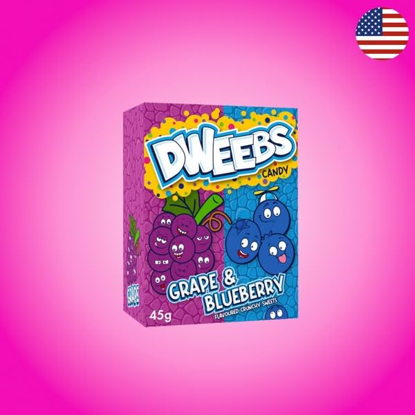 Dweebs Candy - Duo Flavors Pack - 45g Travel Friendly Pack - Sweet, Crunchy, Tangy, and Full of Untamed Flavour! (Grape & Blueberry) - Grape & blueberry blast!