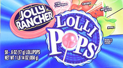 Jolly Rancher Lollipops Flavors 50 Count Box 1 Pound 14 Ounce - Assorted flavors of Jolly Rancher Lollipops, 50 count box, 1 lb 14 oz.