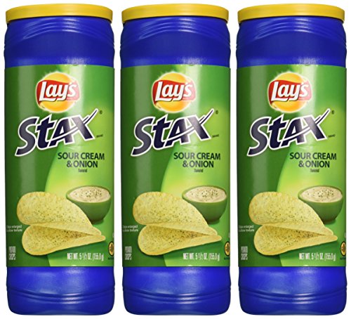 Lay's STAX Sour Cream & Onion Flavored Crisp 5.5 Oz (Pack of 3) - "Triple Sour Cream!"