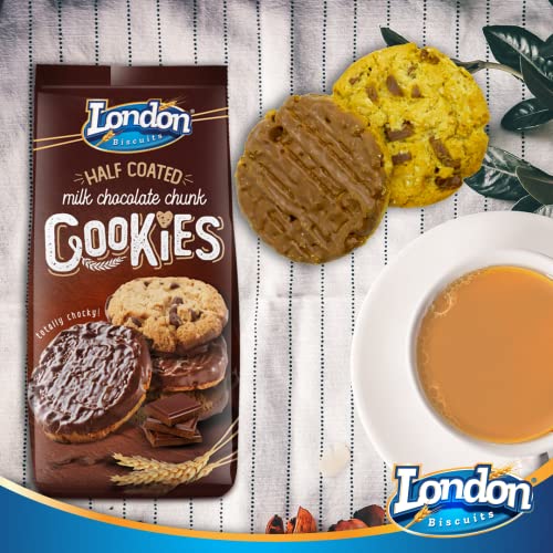 London Biscuits Half Coated Milk Chocolate Chunk Cookies, 5.2 oz / 160g - "Chocolate Chunk Heaven!"