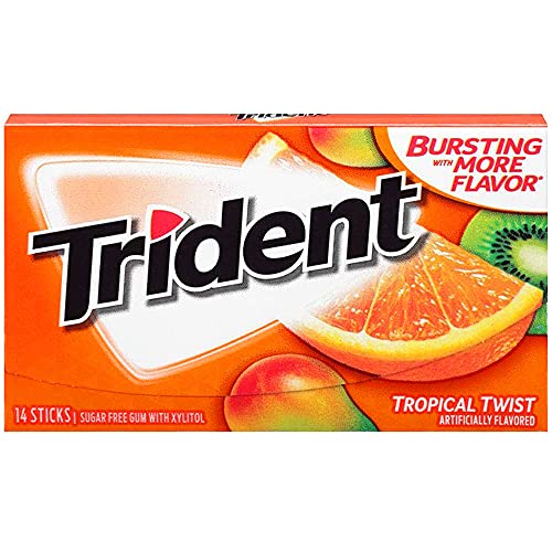 Trident Tropical Twist Sugar Free Chewing Gum, 14 Sticks, 26 g