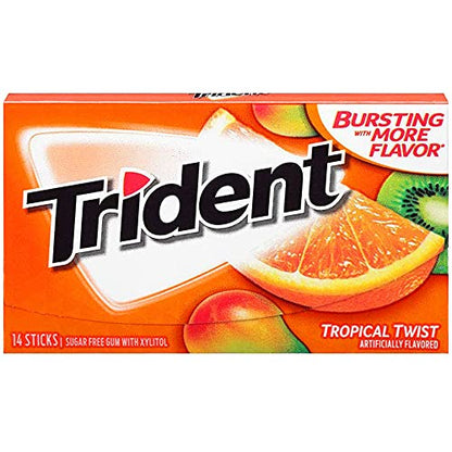 Trident Tropical Twist Sugar Free Chewing Gum, 14 Sticks, 26 g