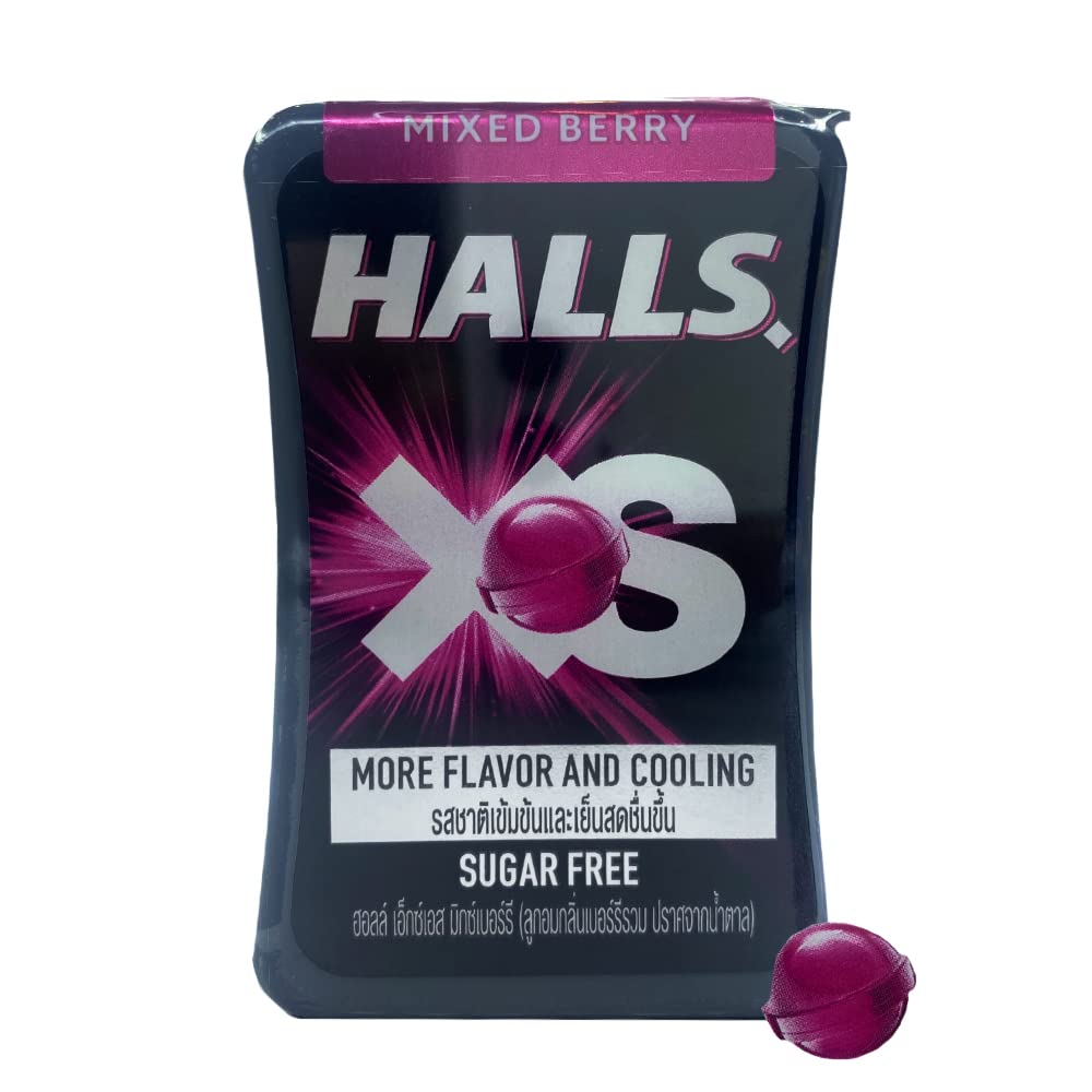 Halls XS Mixed Berry Flavored Sugar Free Candy, 0.5 oz / 15 g, 12 Pack - A bulk pack of mixed berry sugar-free candy.