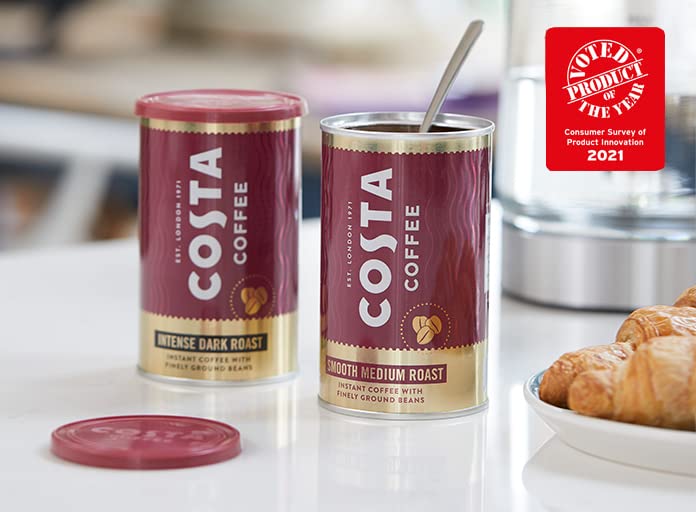 Costa Coffee Smooth Medium Roast Instant Coffee With Finely Ground Beans 100g Tin (UK) - Medium roast instant coffee