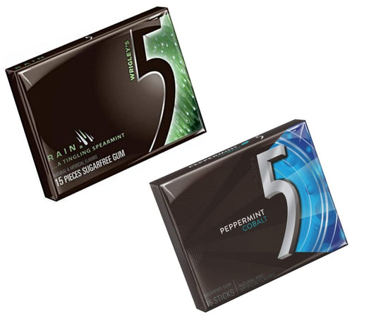 Wrigley's 5 Gum - Rain Spearmint & Peppermint Cobalt, Pack of 2 - Double the Freshness !