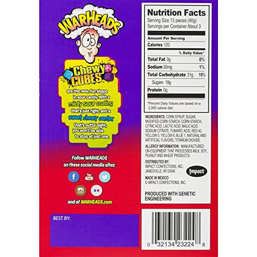 Warhead Mildly Sour Wildly Sweet Chewy Cubes Pouch, 113 g